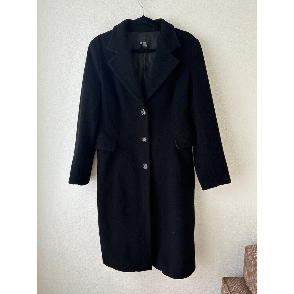 Zara Woman 8 Long Overcoat Single Breasted Wool Blend Black Pockets Notch Lapel